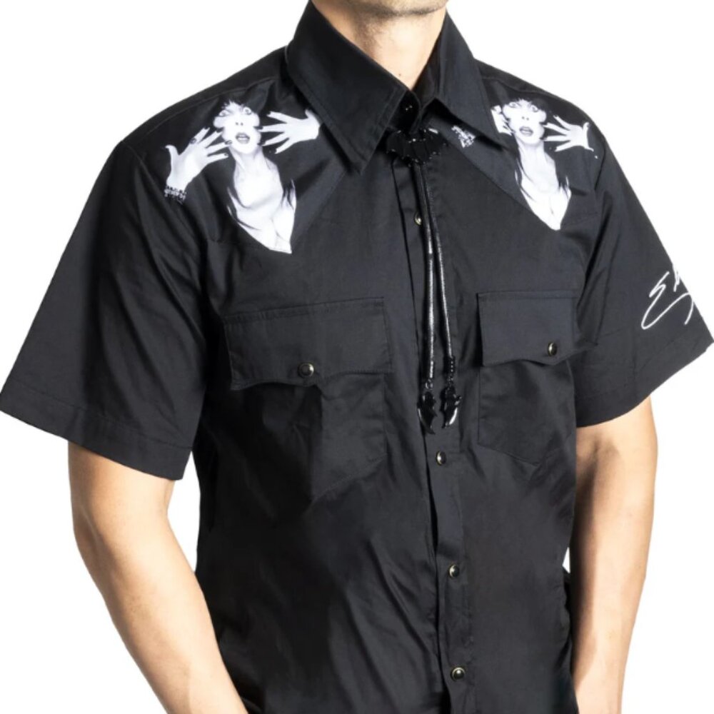 Elvira Classic Logo Black Western Button Up Men's Shirt S-M-L-XL-2XL-3XL-4XL NWT